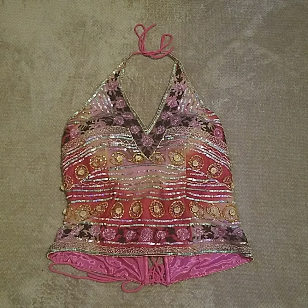 Hand beaded halter top